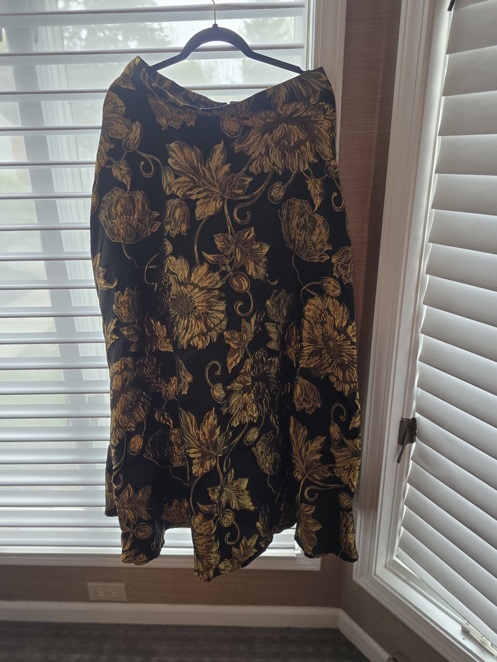 Chicwish Black A-Line Skirt with Gold Floral Print